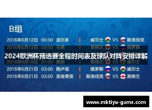 2024欧洲杯预选赛全程时间表及球队对阵安排详解
